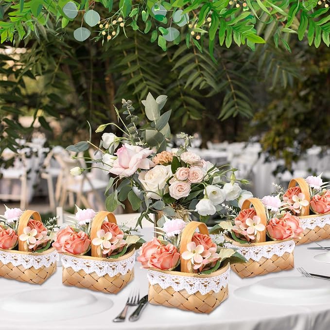 Geelin 12 Pcs Mini Flower Girl Basket Mini Woven Baskets - Image 2