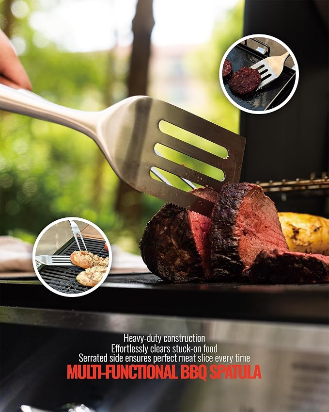 Heavy-Duty Heat-Treated Ash Wood BBQ Grilling Tools Set | Extra-Thick Stainless - Image 6