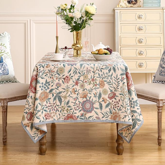Designer Vintage Linen Rectangle Tablecloth, William Morris Floral Table Cloth - Image 3