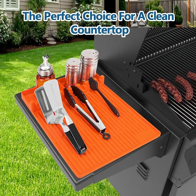 Silicone Grill Mat, 16 x 11.5 Inch Orange with 8 Tableware Slots