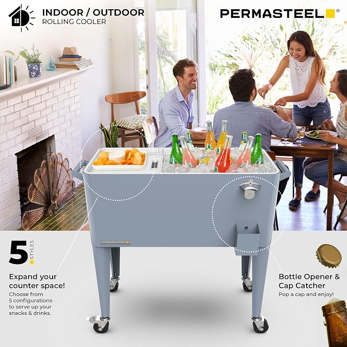 Permasteel 80 Quart Party Cooler, Rolling Ice Chest - Image 10