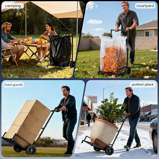 2-in-1 Leaf Bag Holder Cart & Hand Truck Dolly, Heavy Duty Garden Trash Bag - Image 7