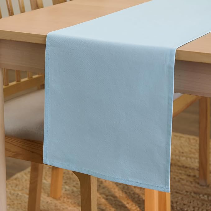 Encasa XO Table Runner 13"x72" Long | Cotton Canvas Fabric | Ice Blue Solid by EncasaXO