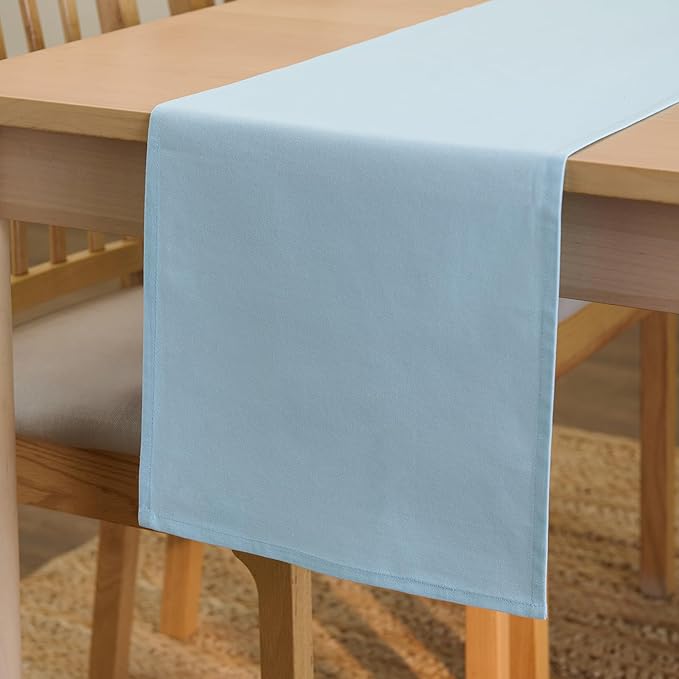 Encasa XO Table Runner 13"x104" Long | Cotton Canvas Fabric | Ice Blue Solid by EncasaXO