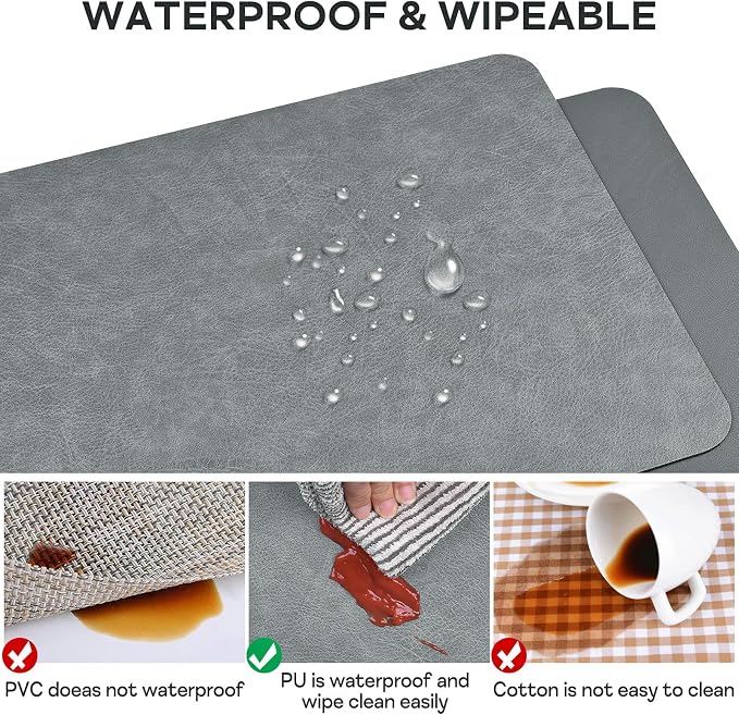 Faux Leather Placemats Set of 6 Table Mats Heat Resistant Reversible Place Mats - Image 4