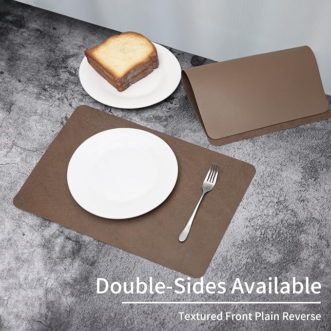 Cowhide Pattern Faux Leather Placemats Set of 6, Heat Resistant Non-Slip - Image 2