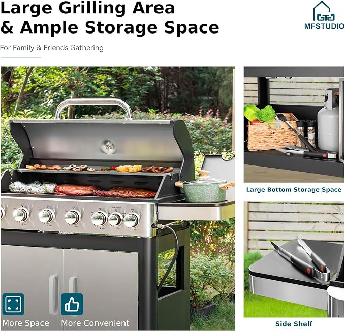 MFSTUDIO 6-Burner Propane Gas Grill, Stainless Steel BBQ Grill - Image 6