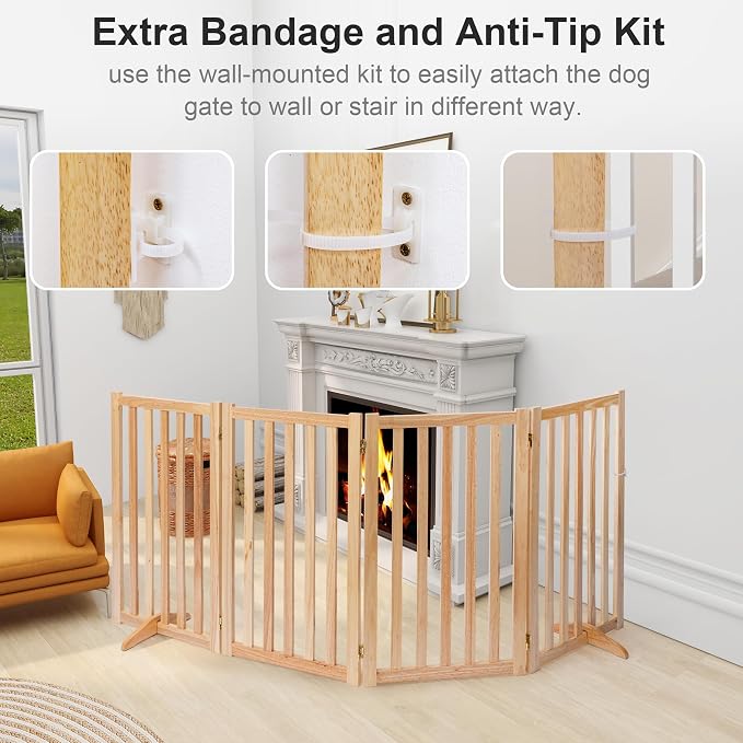 36" Height Extra Tall Freestanding Pet Gate, Solid Wood Folding Safety Fence - Image 6