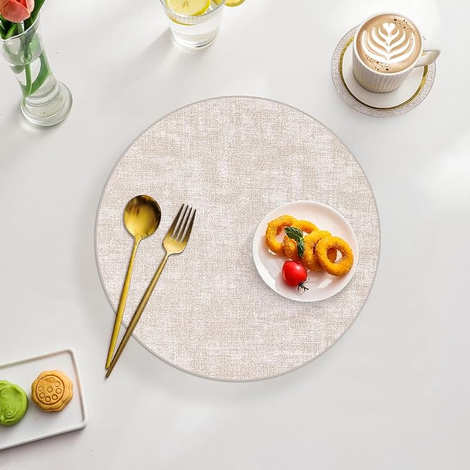 Homaxy Round Faux Leather Placemats and Coasters, Washable Dual-Side Table Mats - Image 7