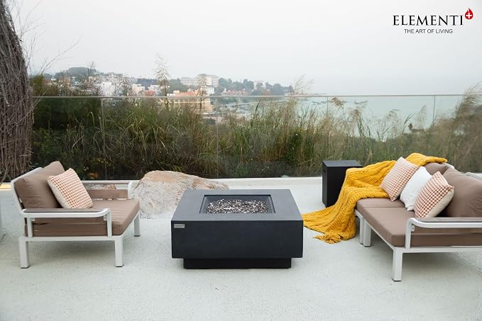 Elementi+ | Bergen Gas Fire Pit Cast Concrete 40" Square Fire Table, Outdoor - Image 4
