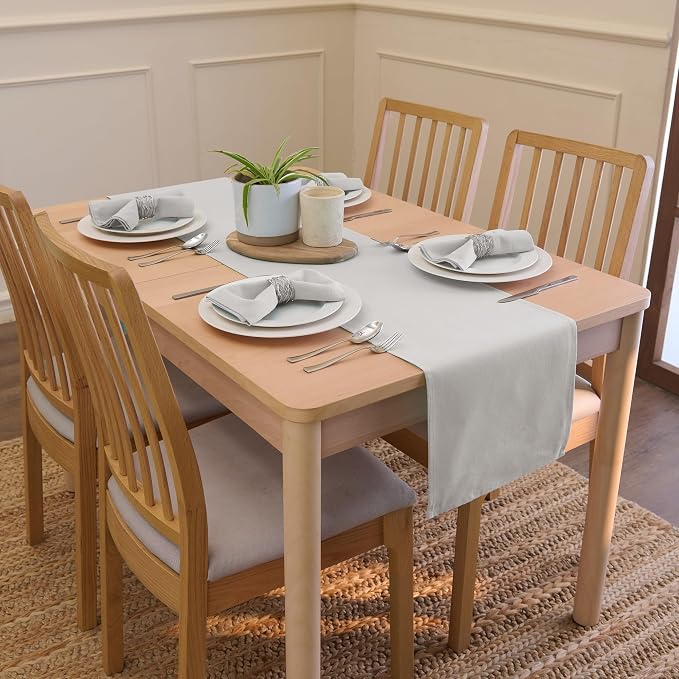 Encasa XO Table Runner 13"x59" Long | Cotton Canvas Fabric | Light Grey Solid - Image 2