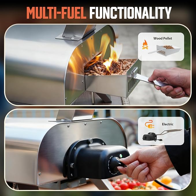 BIG HORN OUTDOORS 12" Dual Fuel Pizza Oven – Electric & Wood Pellet, Indoor & - Image 3
