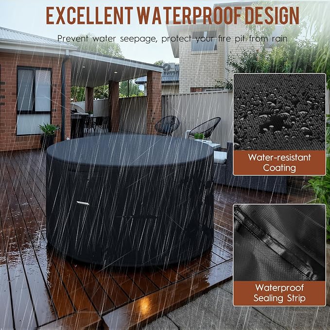Fire Pit Cover Outdoor Round 32"D X 24"H Heavy-Duty Waterproof 600d Oxford - Image 6