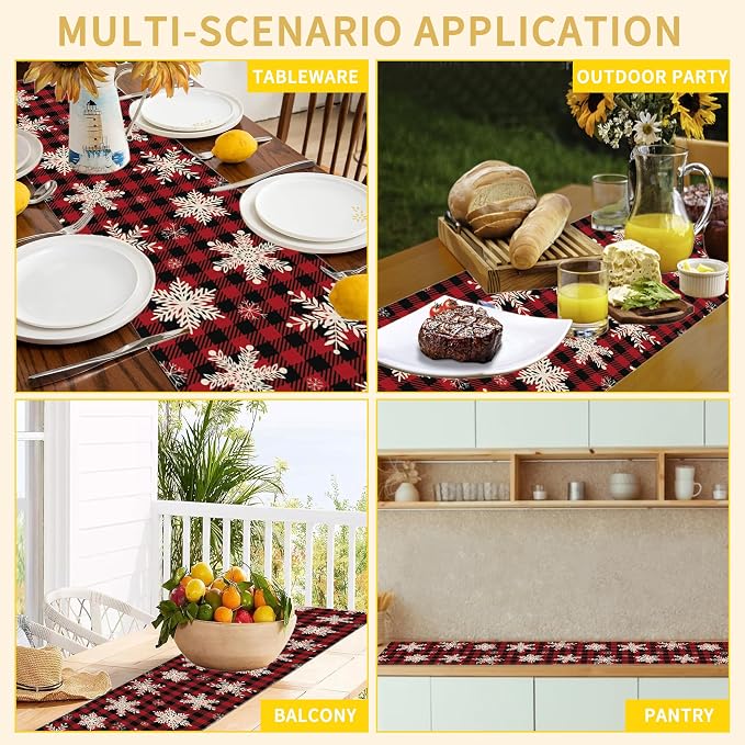 Christmas Red Plaid Snowflake Table Runners 70 inches Long Table Runner Elegant - Image 7