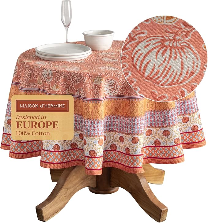 Maison d' Hermine Table Cloth Round Table 100% Cotton 69 Inches Fall Tablecloth by MaisondHermine
