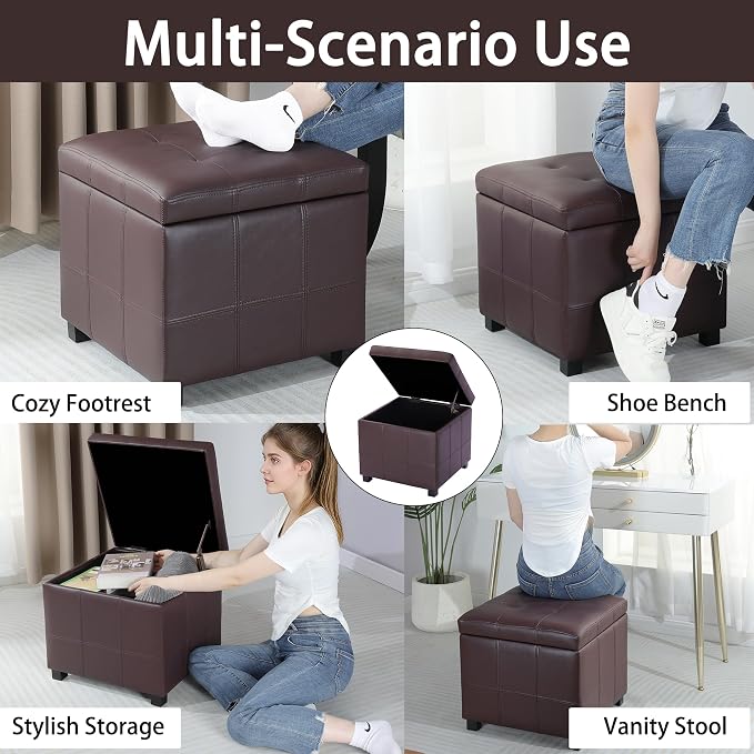 Homebeez Faux Leather Lift Top Storage Ottoman Bench - Image 5