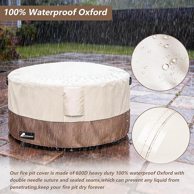 Fire Pit Cover Round 42 Inch Waterproof, Outdoor Heavy Duty Durable 600D - Image 4
