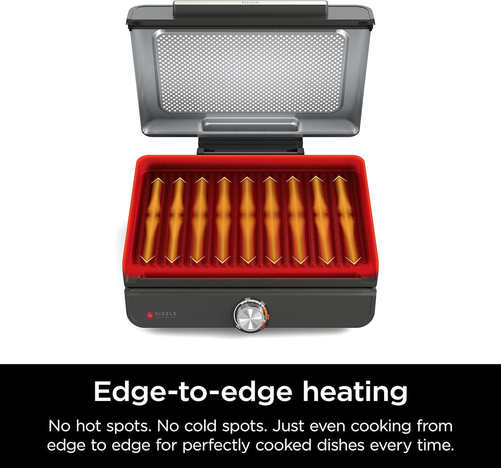 Sizzle™ Indoor Grill & Griddle, 14'', 500°F, Grey/Silver, GR101 – size reference