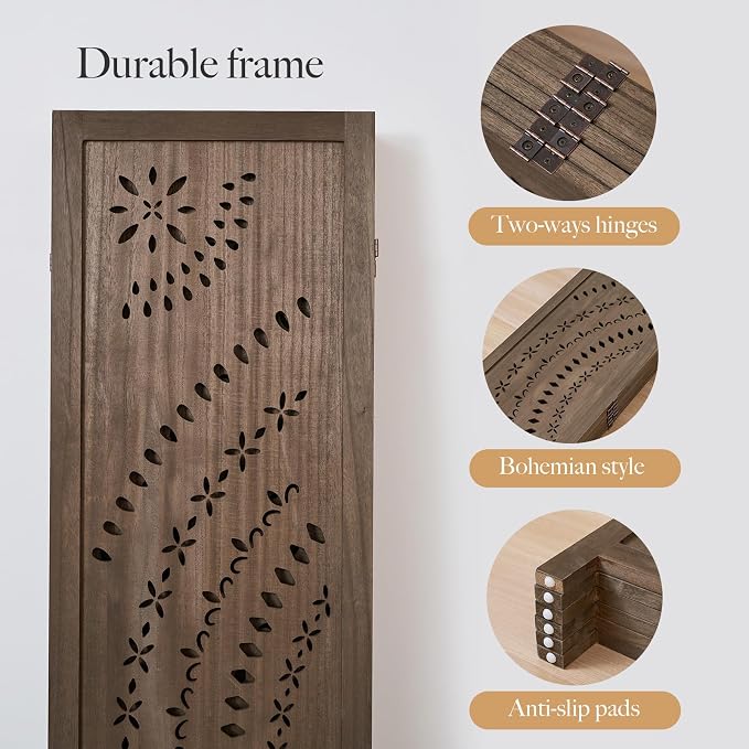 66.9Inch Folding Room Divider, 6 Panels Wood Carved Privacy Screens Free - Image 6
