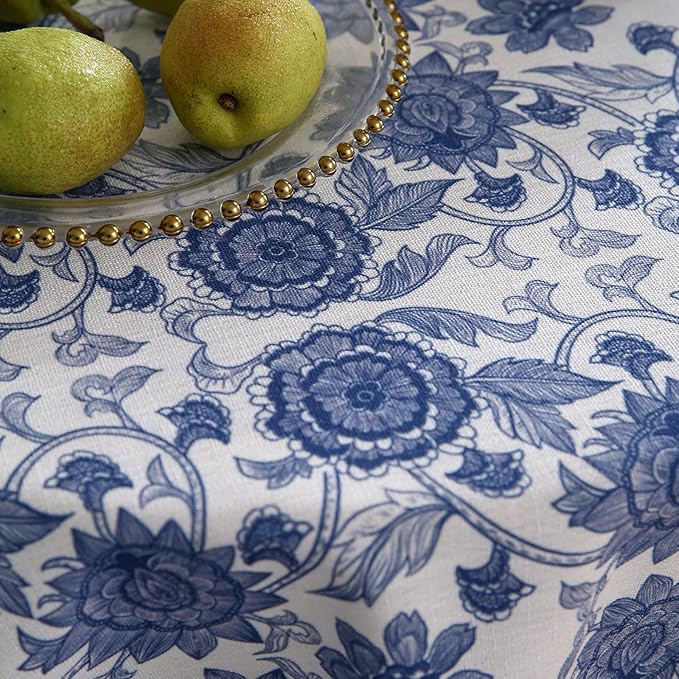 patdrea Designer Vintage French Round Table Cloth, Linen Durable Blue Paisley - Image 6