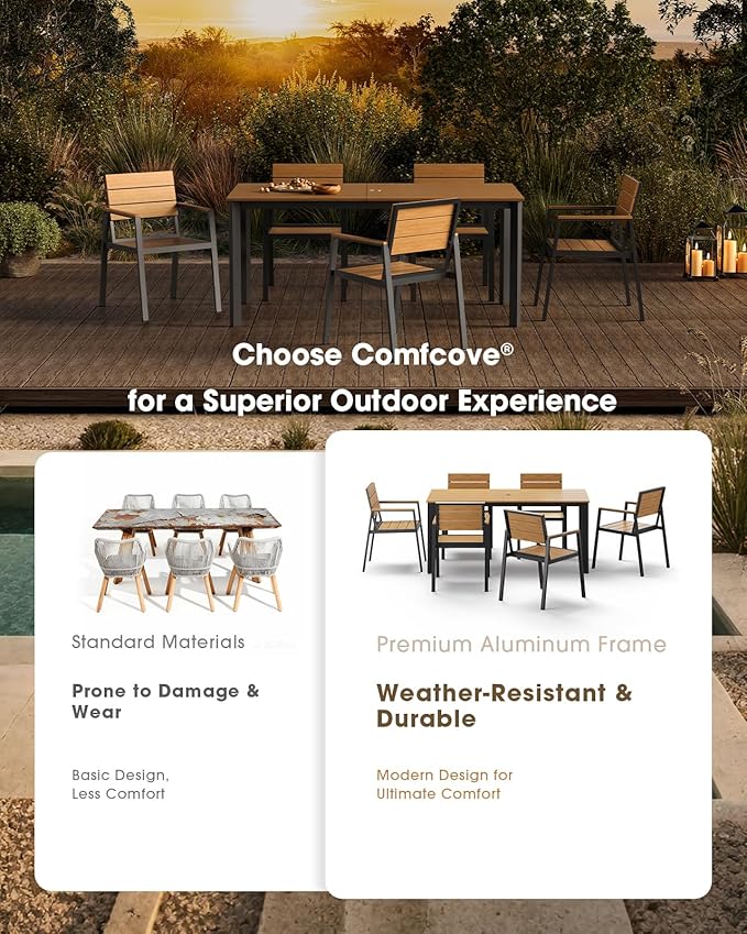 Patio Outdoor Dining Set for 6, Aluminum 7 Piece HDPS Outdoor Table and Chairs - Image 5