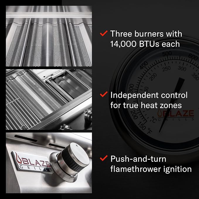 Blaze Prelude LBM Built-in Natural Gas Grill | 25-Inch 3-Burner BBQ - Image 3