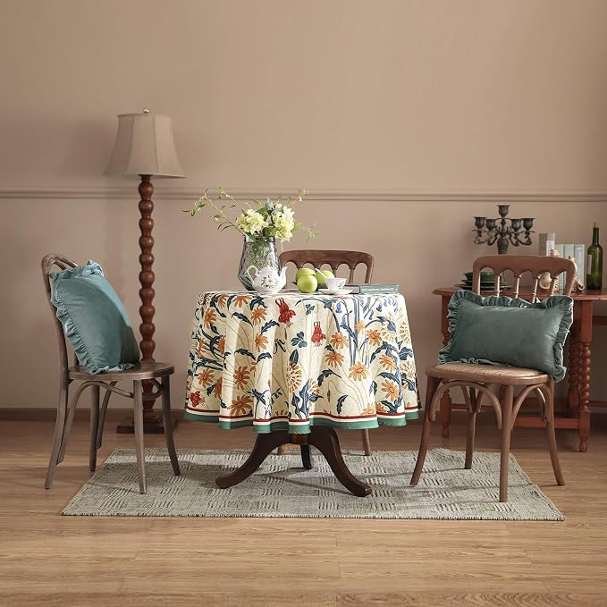 French Vintage Small Round Tablecloth, Linen Tablecloth - Image 8