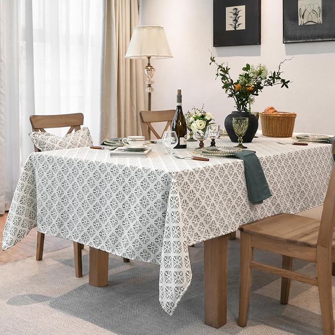 Jacquard Rectangle Tablecloth, Washable Green Table Cloth, Soft Thick - Image 2