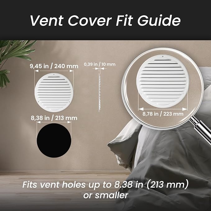 Repa Market 8 Inch Round Air Vent Cover/White Galvanized Steel Louvered Grill - Image 3