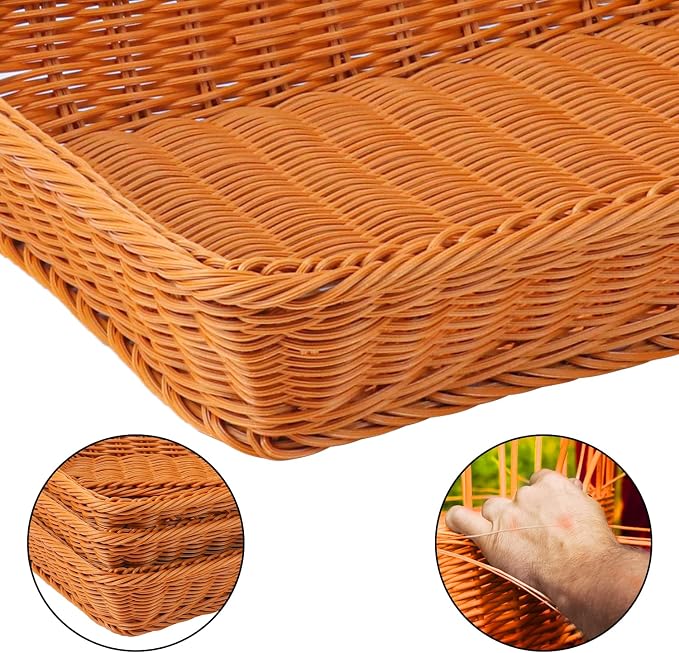 6 Pack 16 Inch Brown Wicker Bread Basket, Handmade Woven Organizer, Rectangular - Image 3