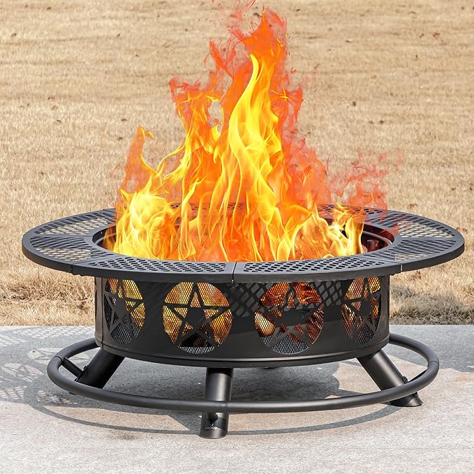 42 Inch Fire Pit with 2 Grills, Extra Large Wood Burning Fire Pits - Image 2