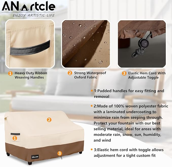 3-Seater Patio Sofa Cover, 79W x 37D x 35H Inches Outdoor Couch Cover, 100% - Image 4