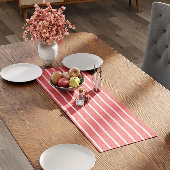 Encasa XO Cotton Dining Table Runner | Roma Red Stripes | Size 13x36 in - Image 3