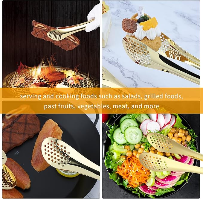 Tongs Set in Gold Stainless Steel, 7, 9 and 11 Inch Sizes