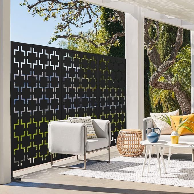 Metal Privacy Screen Outdoor 72" H×47" W, Freestanding Decorative Privacy Screen - Image 5