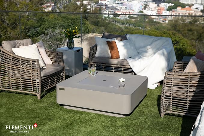 Elementi+ | Lucerne Gas Fire Pit Cast Concrete 42" Square Fire Table, Outdoor - Image 3