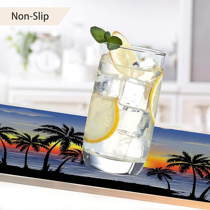 Tropical Landscape Placemats Set of 6, Palm Trees Sunset Seascape Exotic Linen - Image 4