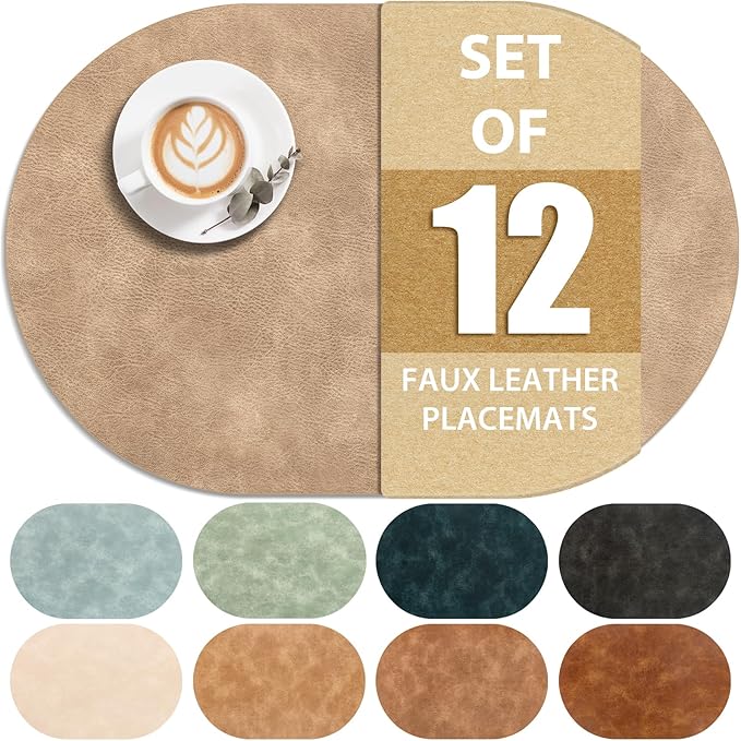 ADRIMER Placemats, Heat Resistant Oval Place Mats Set of 12 Washable 12 x 17 by Adrimersdreamistobeanindispensablecompanioninyourlife