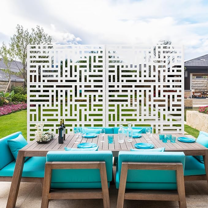 Metal Privacy Screen Outdoor 72" H×47" W, Freestanding Decorative Privacy Screen - Image 2