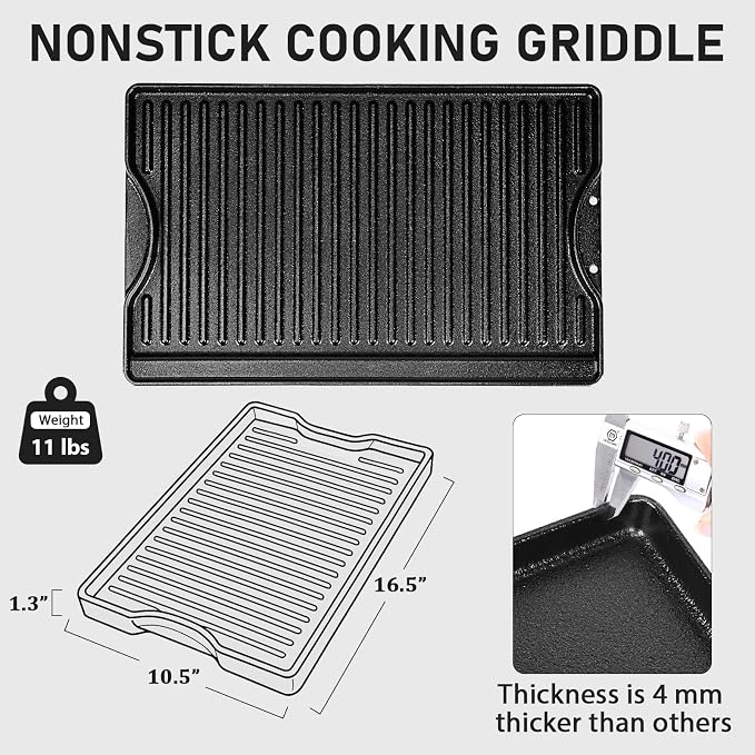 Utheer Nonstick Reversible Cast Iron Griddle 16.5" x 10.5", Ceramic Cooking - Image 2