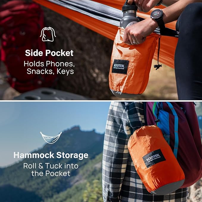 Camping Hammock, Double Size, 500 lb Capacity, Orange and Grey