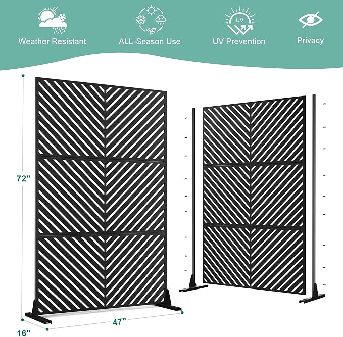 Metal Privacy Screen for Outdoor & Indoor Use, Free Standing Privacy Screen for - Image 3