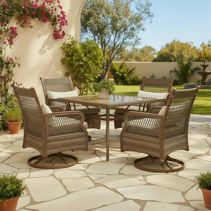 PURPLE LEAF Outdoor Dining Set for 4 All Weather Wicker Patio Dining Set by Unknown