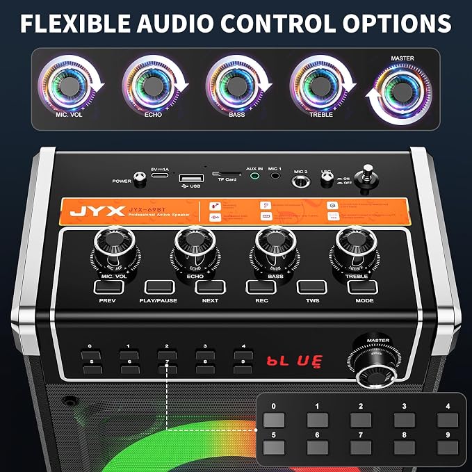 JYX Karaoke Machine with 2 Wireless Microphones, Portable Bass/Treble Bluetooth - Image 3