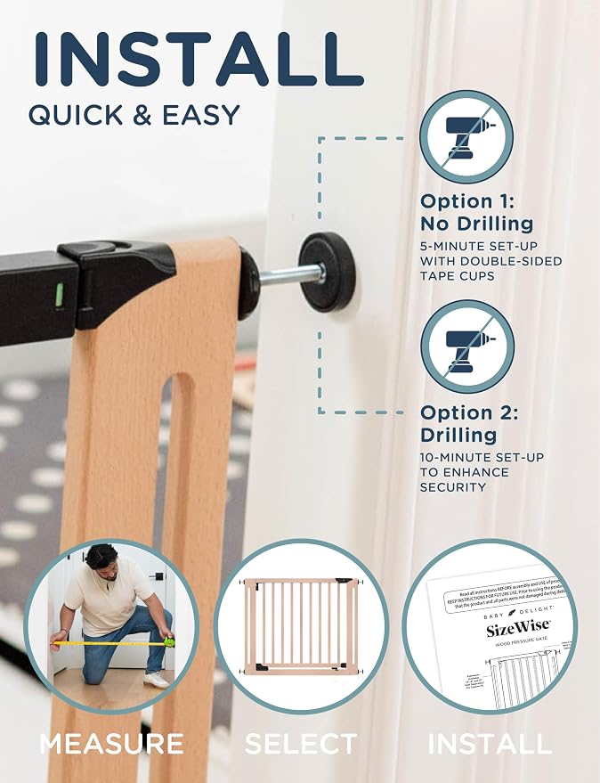 SizeWise™ Wood Pressure Mounted Safety Gate 37.4"-41.34" | Extra-Wide Passage | - Image 4