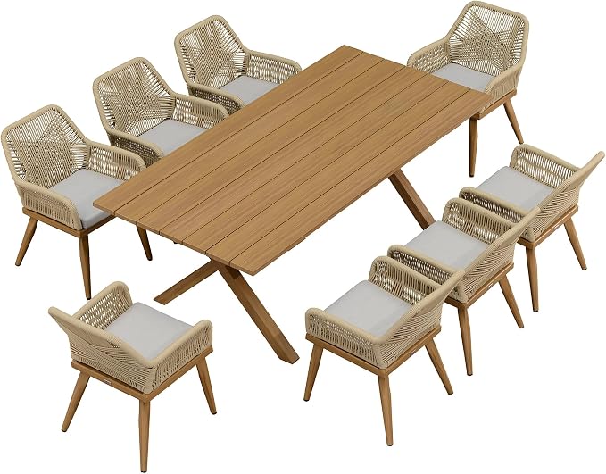 PURPLE LEAF 9 Pieces Outdoor Dining Set All-Weather PE Rattan Outdoor Patio by PURPLELEAF
