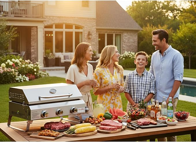 Tabletop Gas Griddle with Foldable Legs, Portable 3-Burner Propane Gas Grill - Image 13