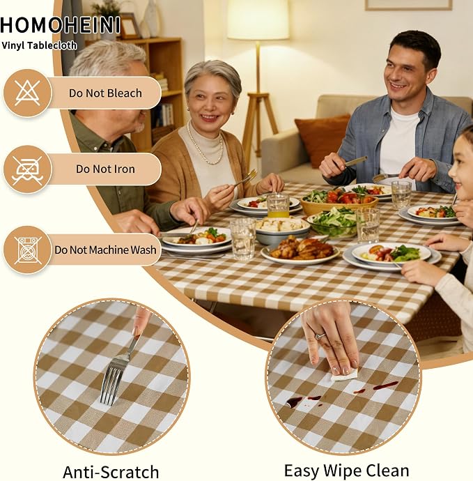 Rectangle Picnic Table Cloth, Elastic Waterproof Fitted Vinyl Tablecloths - Image 3