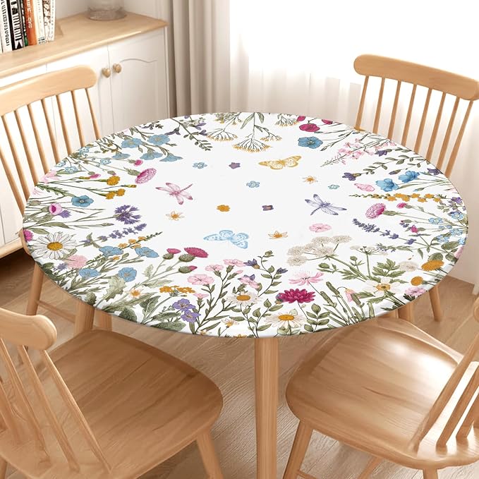 Spring Summer Floral Round Fitted Tablecloth - Image 3