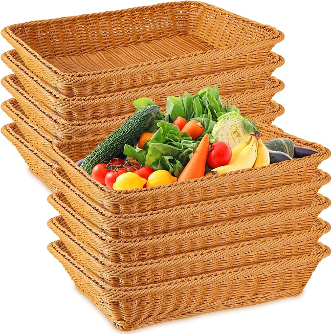 Tioncy 10 Pcs Poly Wicker Bread Basket 17.72 x 13.78 x 3.15 Woven Bread by Tioncy